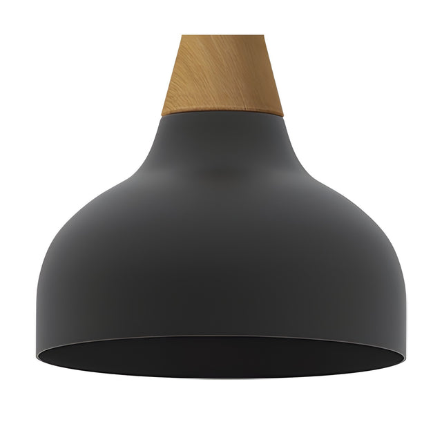 Reiko Cone Pendant Light with a matt black aluminium dome shade and natural ash wood cone top, shown on a plain white background.