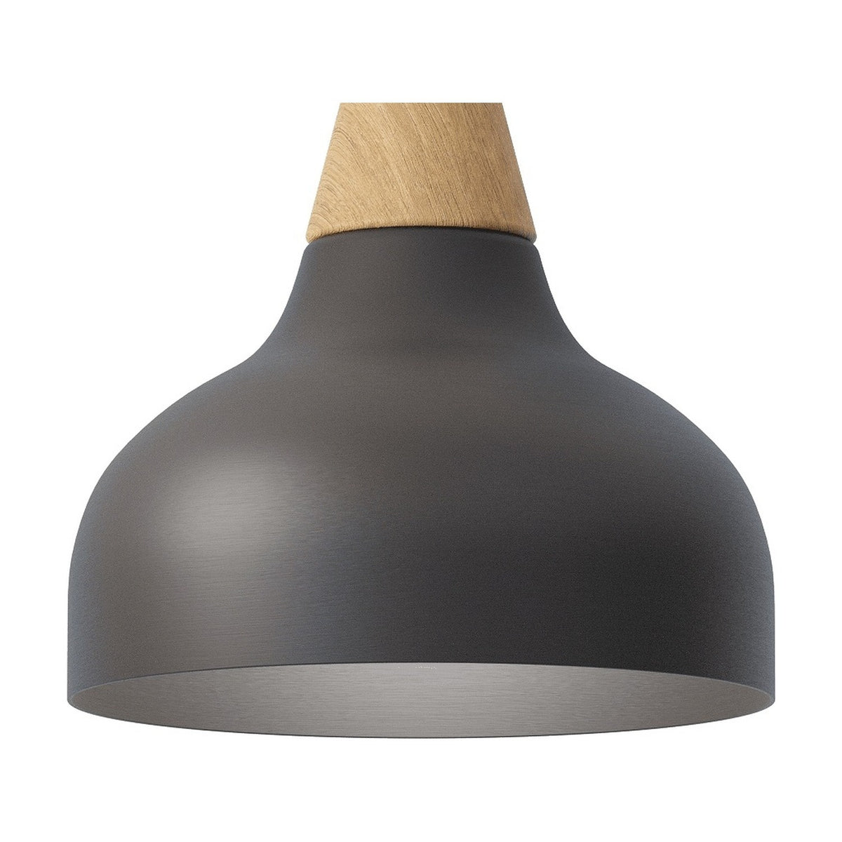 Reiko Cone Pendant Light with a matt black aluminium dome shade and natural ash wood cone top, shown on a plain white background.