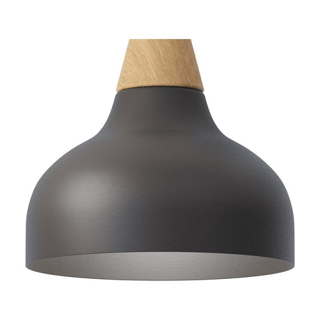 Reiko Cone Pendant Light with a matt black aluminium dome shade and natural ash wood cone top, shown on a plain white background.