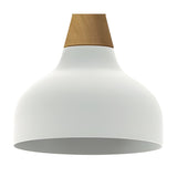Reiko Cone Pendant Light with a matt white aluminium dome shade and a natural wood conical base, shown on a plain white background.