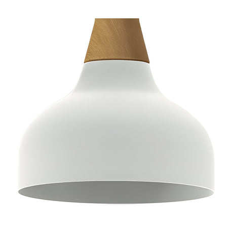 Reiko Cone Pendant Light with a matt white aluminium dome shade and a natural wood conical base, shown on a plain white background.