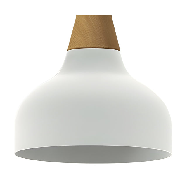Reiko Cone Pendant Light with a matt white aluminium dome shade and a natural wood conical base, shown on a plain white background.