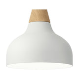 Reiko Cone Pendant Light with a matt white aluminium dome shade beneath a natural wood cone base, shown on a plain white background.