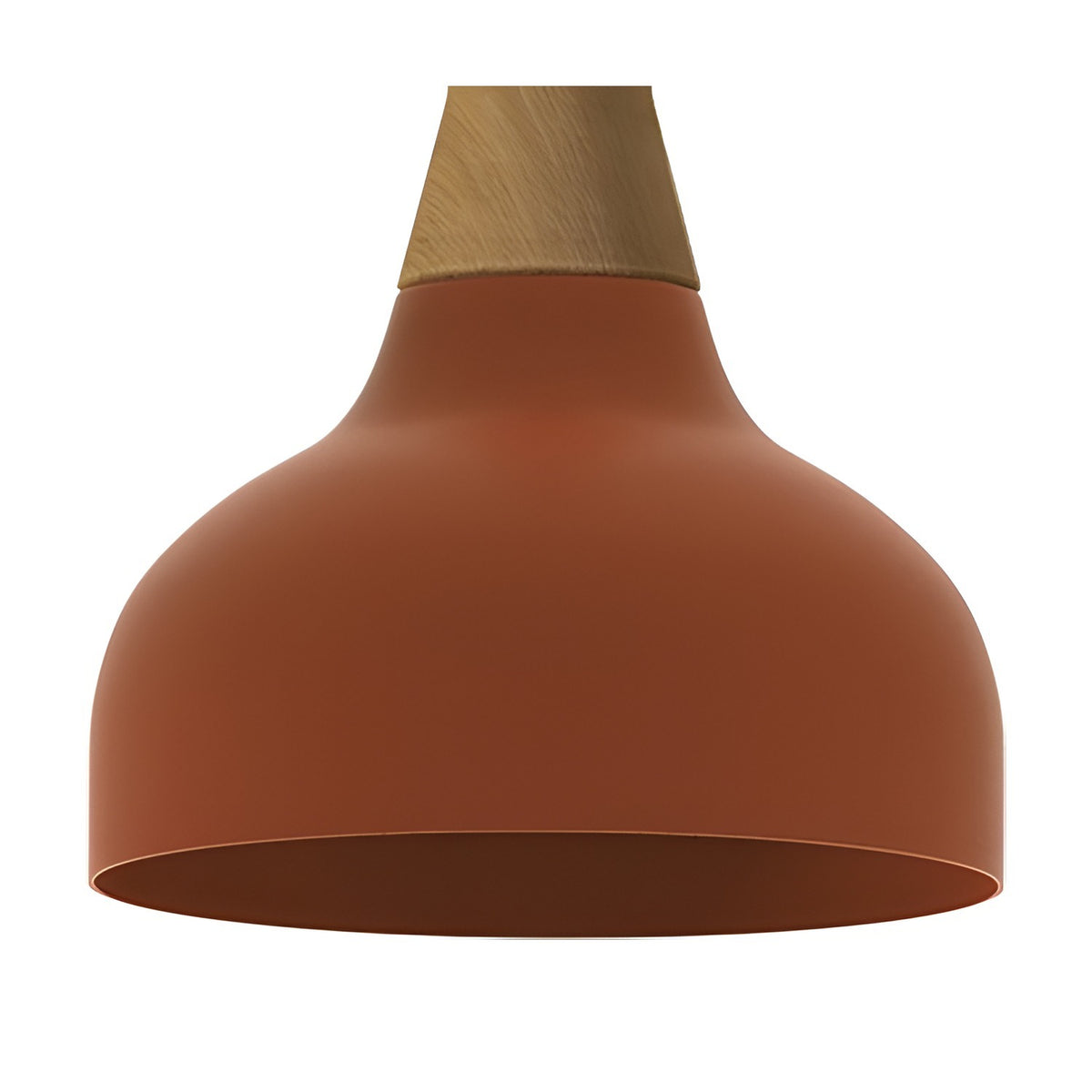 Reiko Cone Pendant Light with a smooth red aluminium dome shade and tapered natural ash wood base, shown on a plain white background.