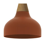 Reiko Cone Pendant Light with a smooth red aluminium dome shade and tapered natural ash wood base, shown on a plain white background.