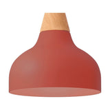 Reiko Cone Pendant Light with Wood Base in Red, a dome-shaped aluminium shade with a tapered ash wood neck, shown on a plain white background.
