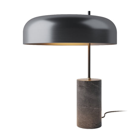 Romina Dome Mushroom Table Lamp with a matt black aluminium dome shade on a slim stem over a cylindrical dark marble base, shown on a plain white background.