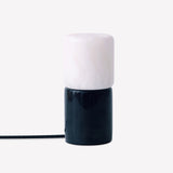 Rock Cylinder Alabaster Table Lamp with white alabaster shade stacked on a dark marble cylindrical base, E27 fitting, shown on a plain white background.