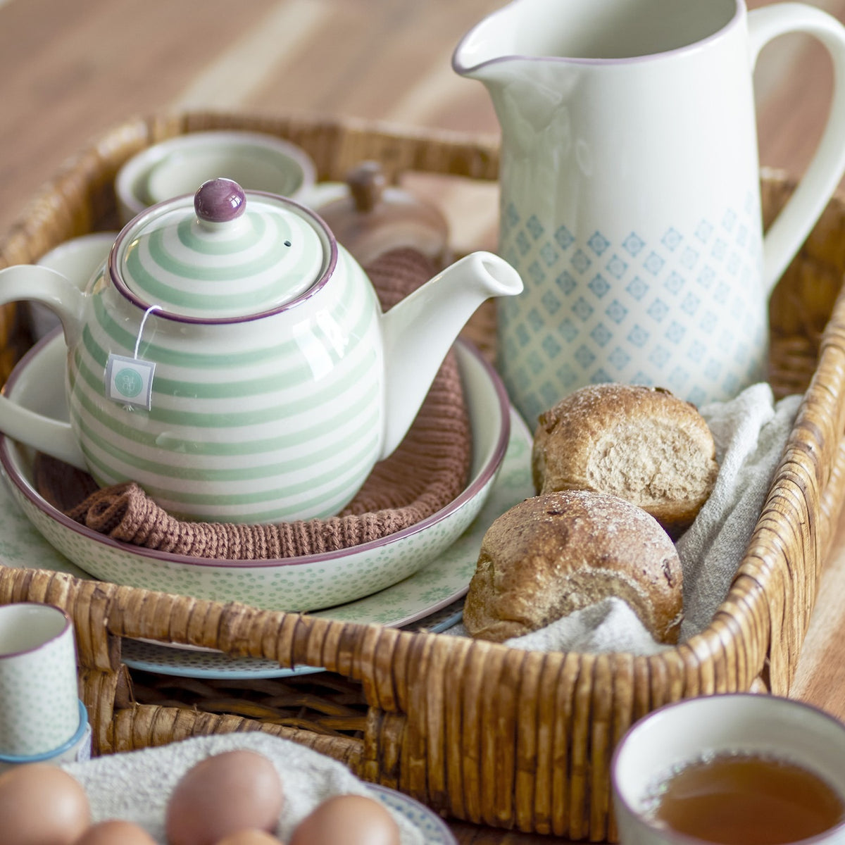 Patrizia Striped Stoneware Teapot 900ml - Green