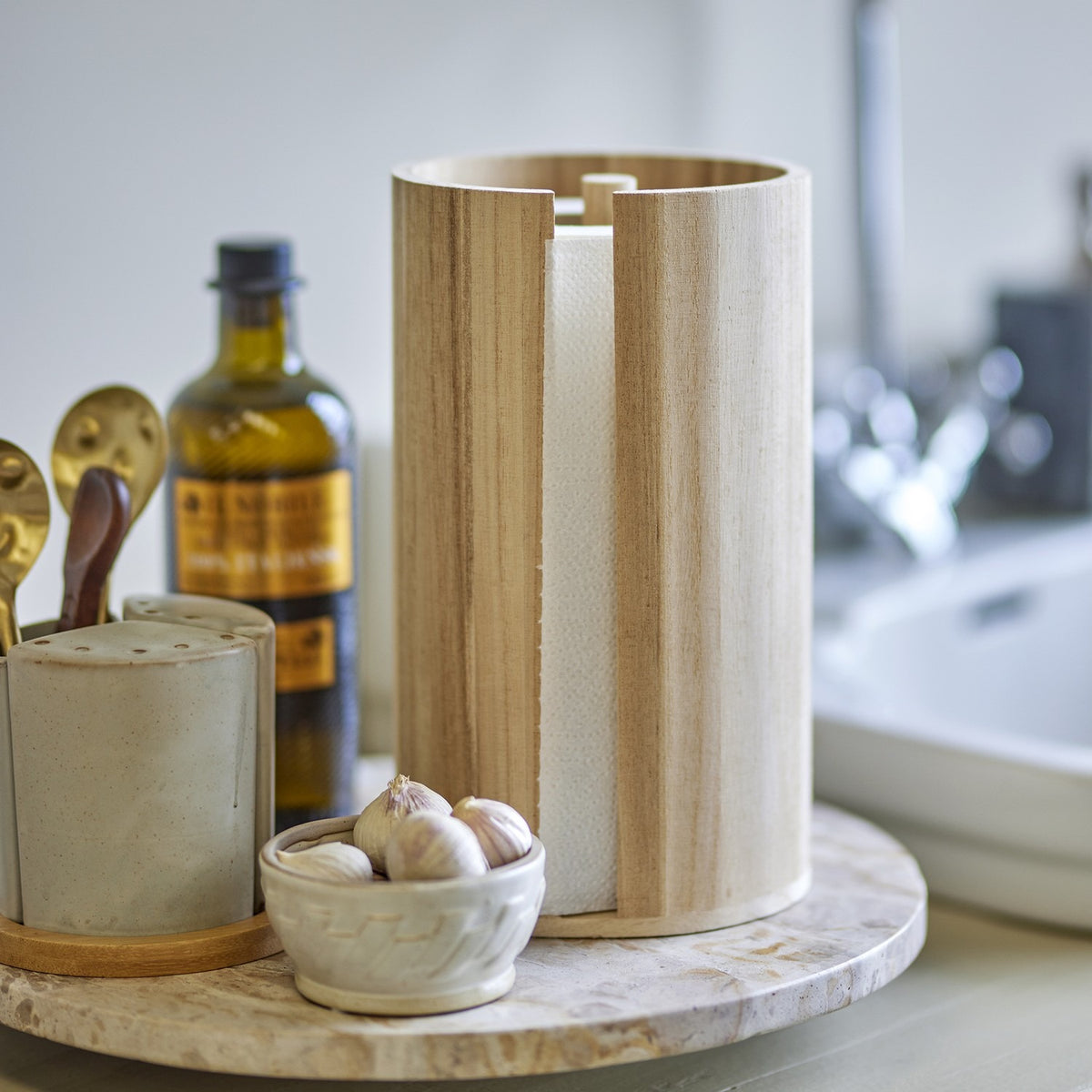 Celian Wooden Kitchen Roll Holder - Natural