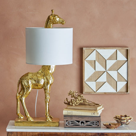 Silas Giraffe Resin Table Lamp with Linen Shade - Gold