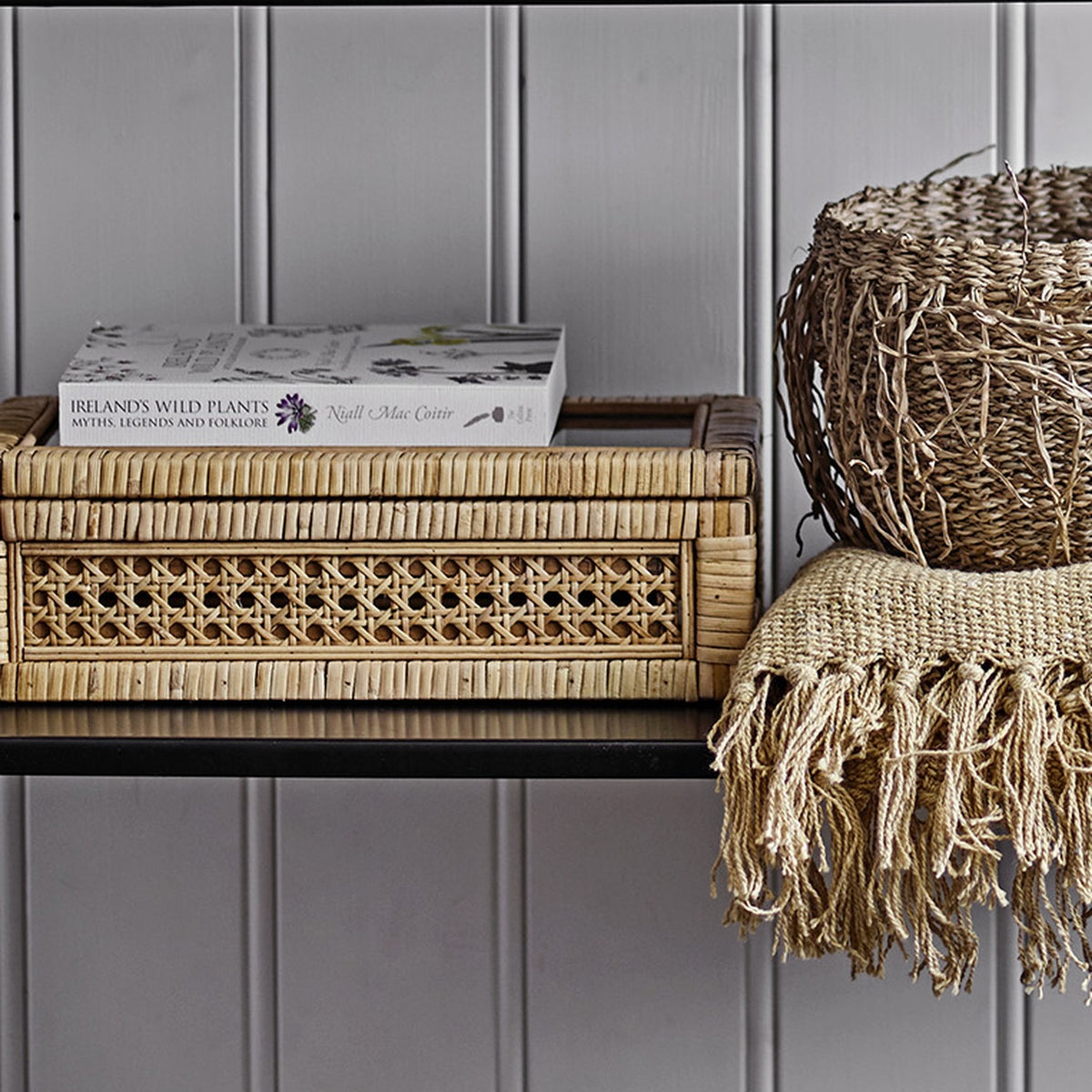 Lally Rattan Storage Boxes with Lids Set of 2 - Beige