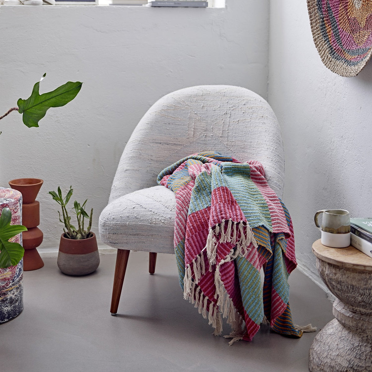 Isnel Pink Striped Throw - Multi