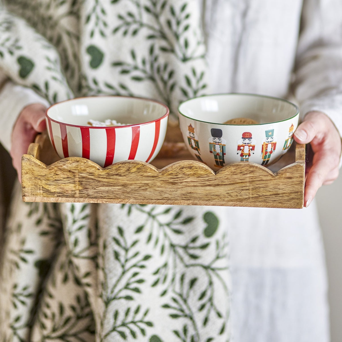 Jolly Striped Stoneware Christmas Bowls 14cm Set of 2 - Multi