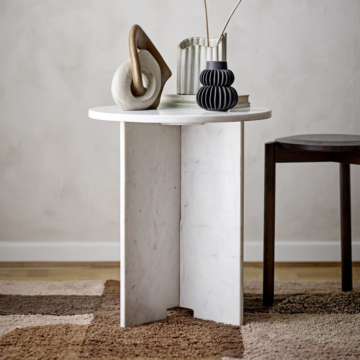 Jasmia Round Marble Side Table - White