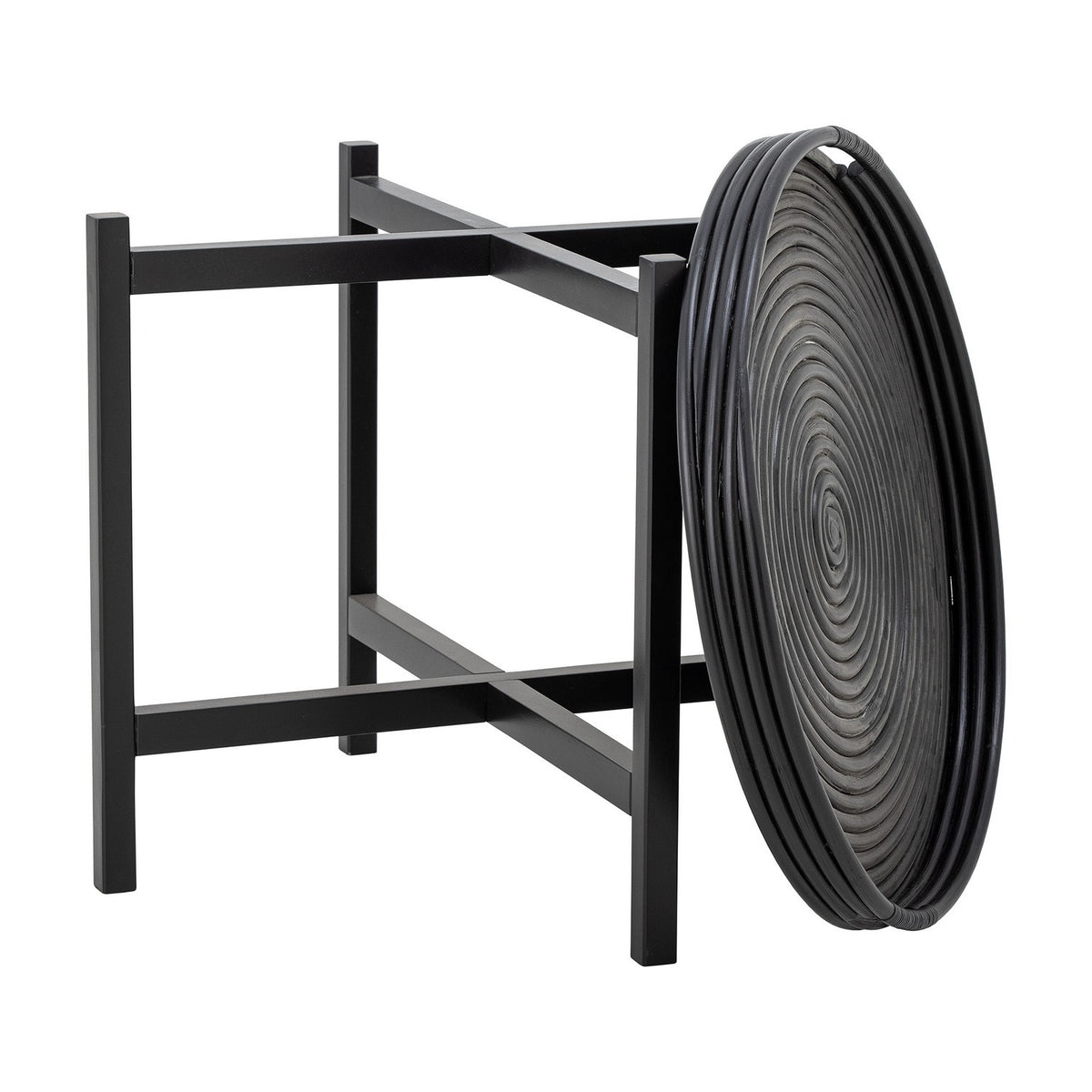 Milli Round Rattan Tray Table - Black