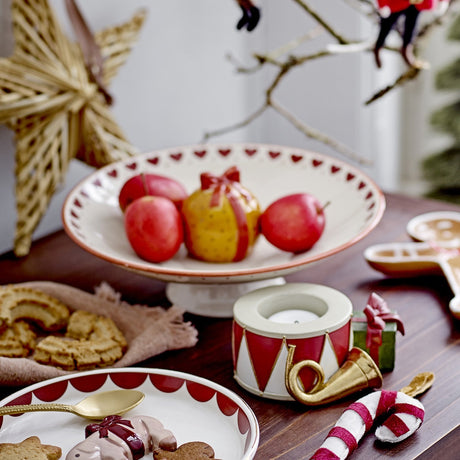 Jolly Heart Stoneware Christmas Pedestal Bowl 24cm - Cream