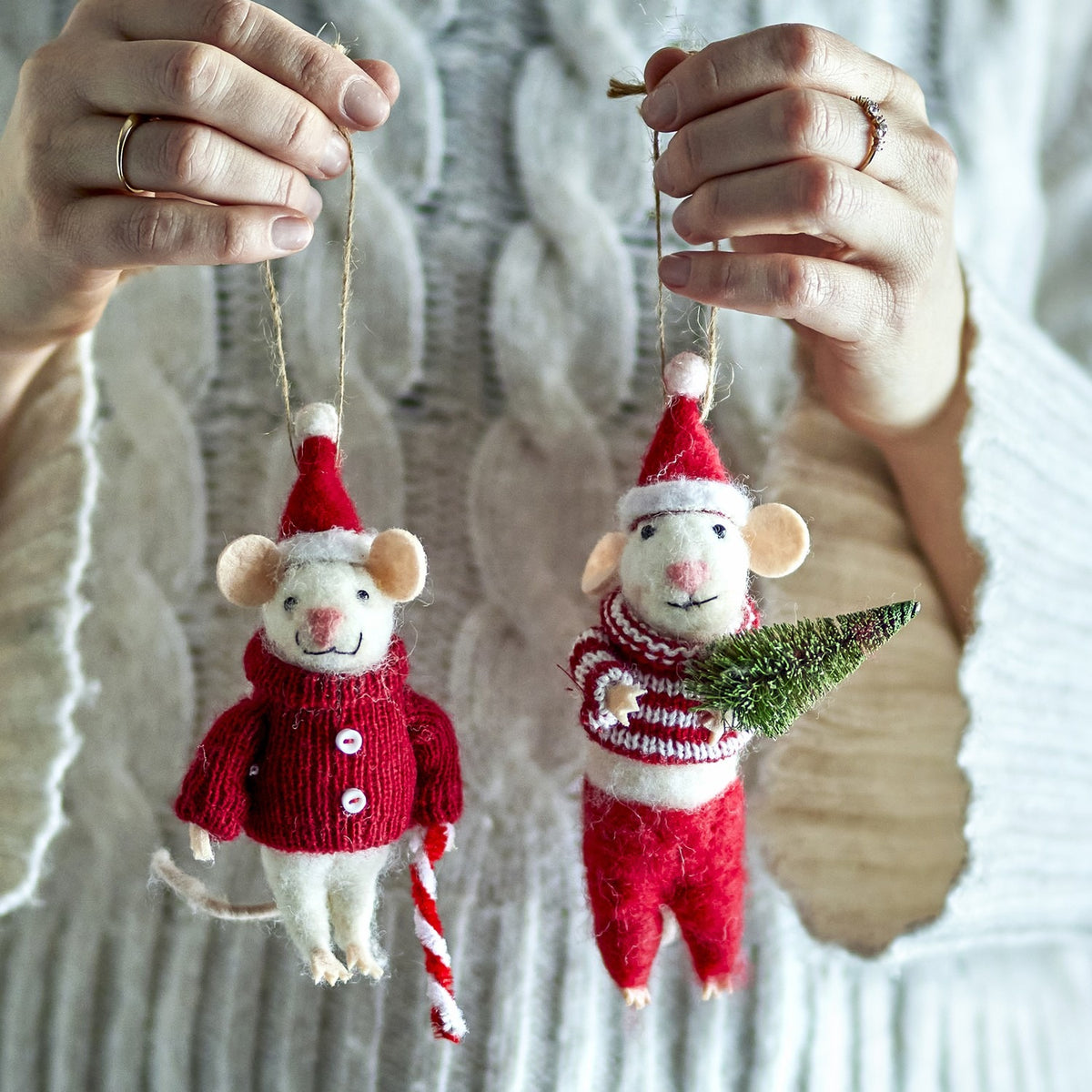 Peo Wool Christmas Tree Decorations 13cm Set of 2 - Red