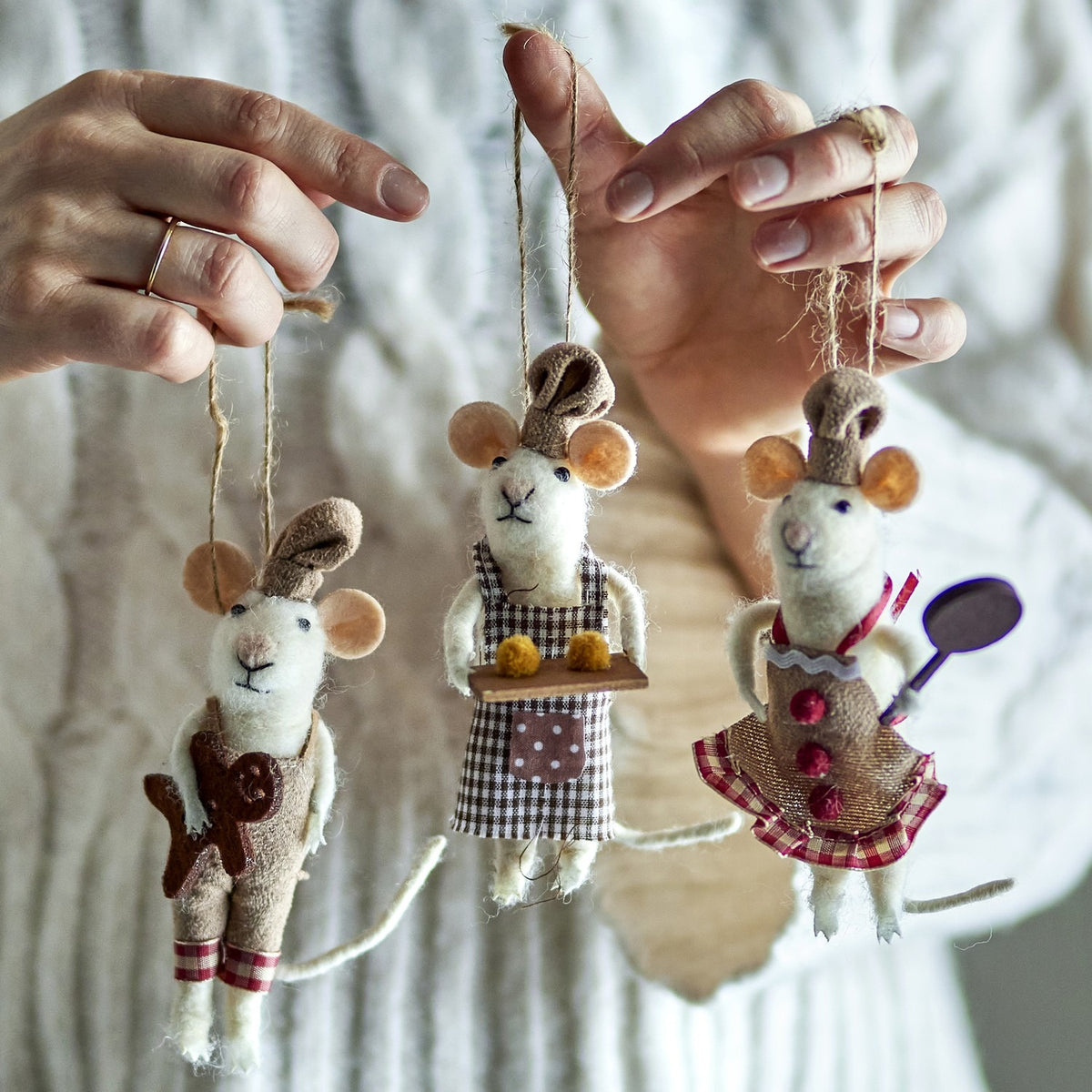 Peo Wool Christmas Tree Decorations Set of 3 - Beige