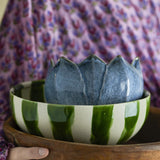 Shakti Striped Stoneware Bowl 26cm - Green