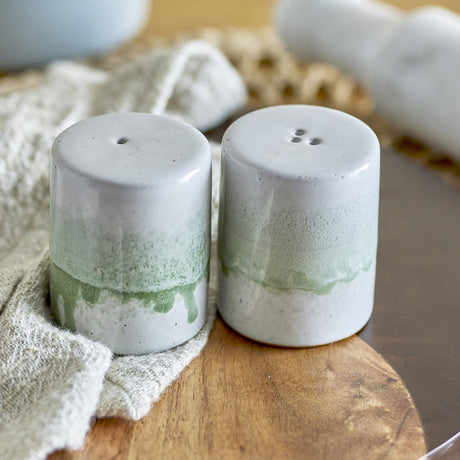 Paula Stoneware Salt & Pepper Shakers Set of 2 - Green