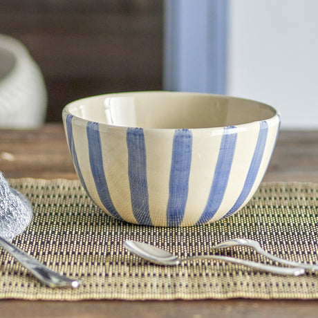Begonia Striped Stoneware Bowl 14cm - Blue