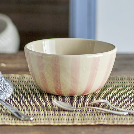 Begonia Striped Stoneware Bowl 14cm - Pink