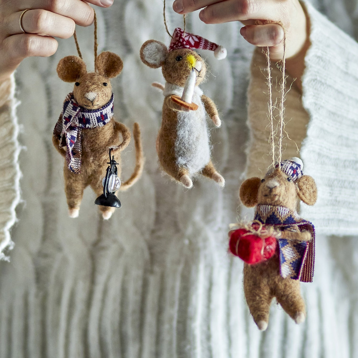 Peo Wool Christmas Tree Decorations Set of 3 - Brown
