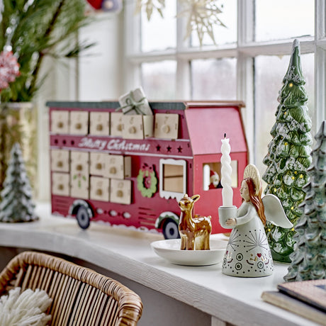 Edward Double-Decker Bus Wooden Advent Calendar with Light - Red