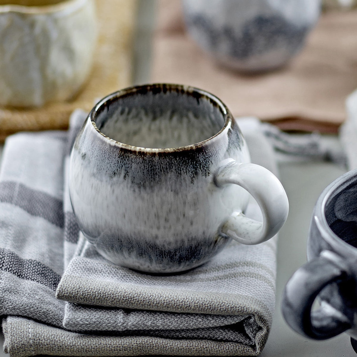 Paula Striped Stoneware Cups 275ml Set of 4 - Grey