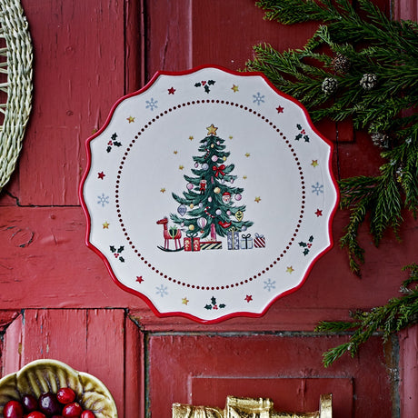Naive Wavy Ceramic Christmas Cake Stand - White