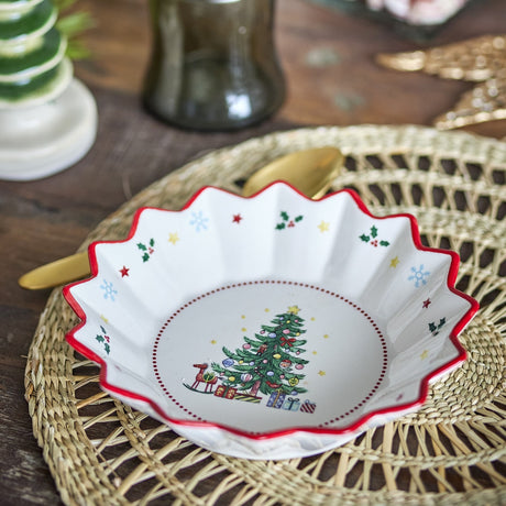 Naive Ceramic Christmas Bowl 20cm - White