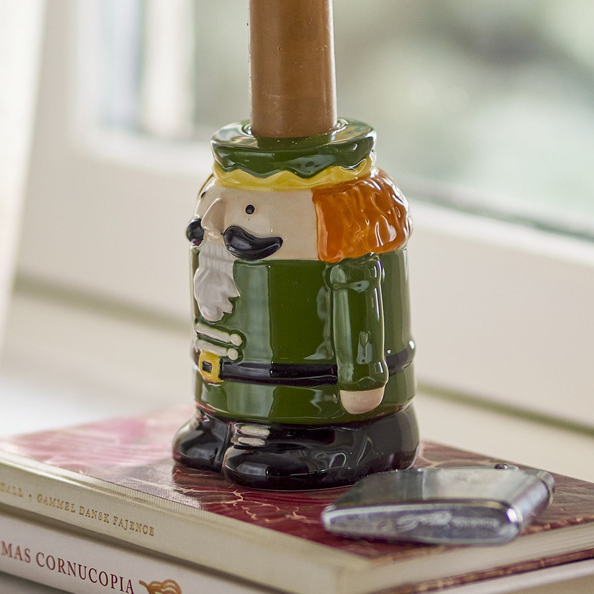 Feast Nutcracker Stoneware Christmas Candle Holder - Green