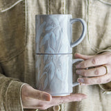 Aurora Leaf Stoneware Mugs 350ml Set of 2 - Grey