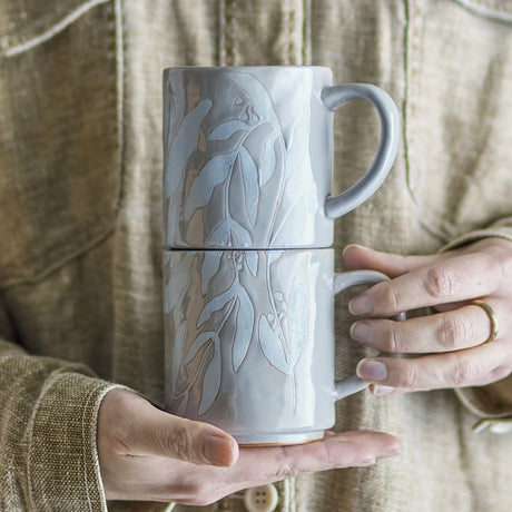 Aurora Leaf Stoneware Mugs 350ml Set of 2 - Grey