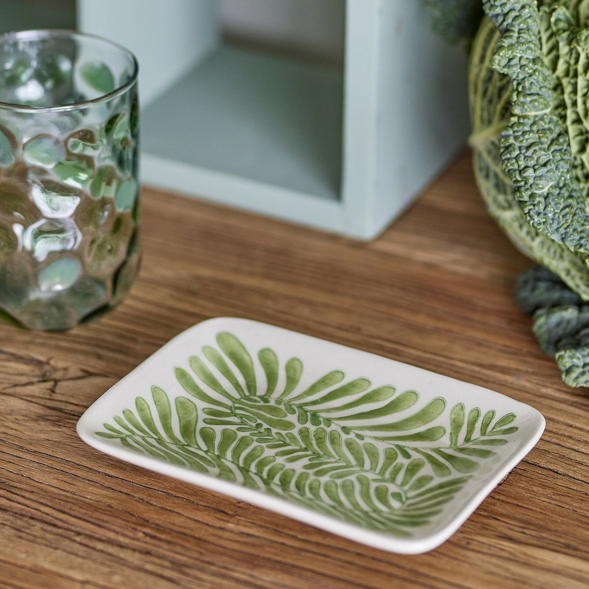 Fauni Leaf Stoneware Plate - Green