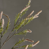 Foxtail Artificial Stem 76cm in pink, showing branching sprays with needle-like leaves and textured bristly flower spikes, set against a plain grey background.