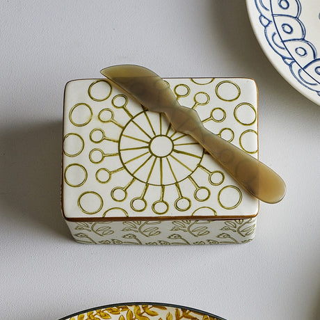 Maple Floral Stoneware Butter Dish - Cream