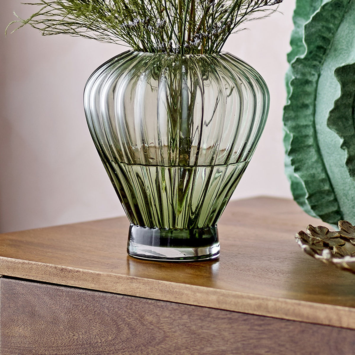 Reeve Ribbed Glass Vase 18cm - Green