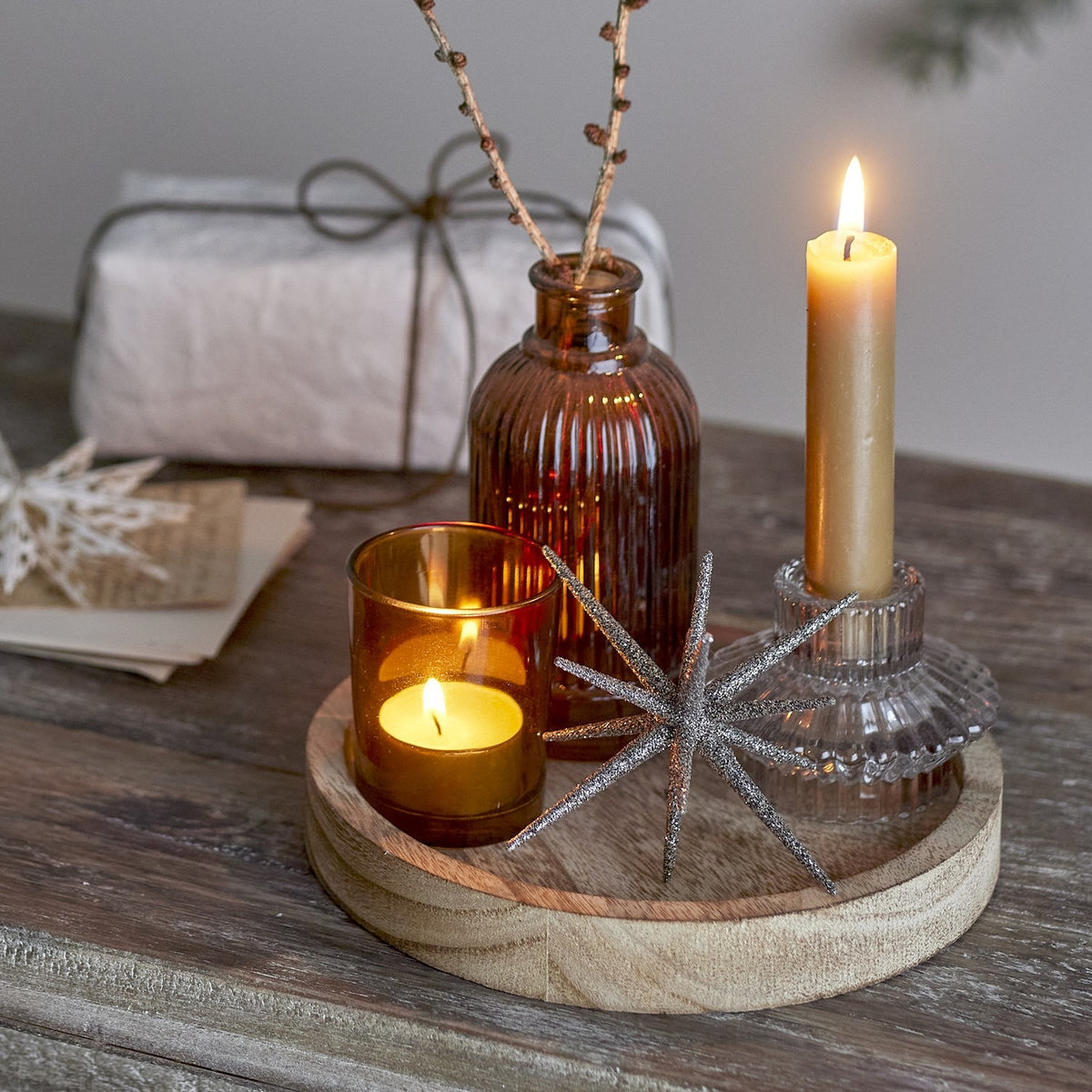 Sanga Star Christmas Trays with Tealight Holders Set of 6 - Brown