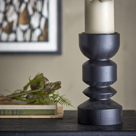 Bowen Wooden Candle Holder - Black