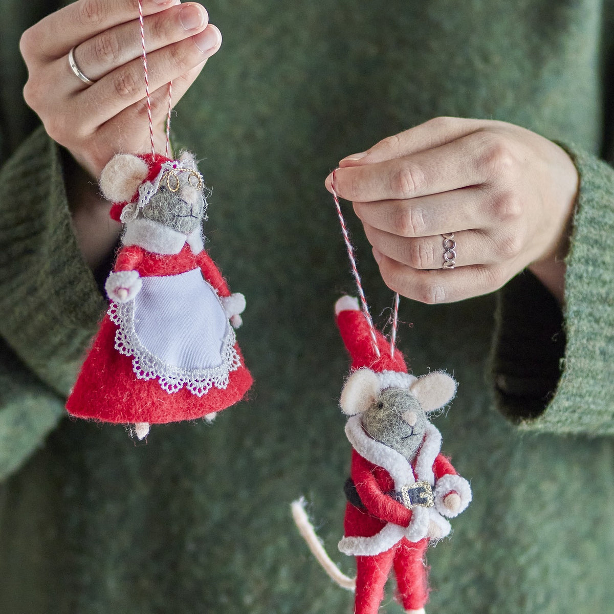 Peo Wool Christmas Tree Decorations 12cm Set of 2 - Red