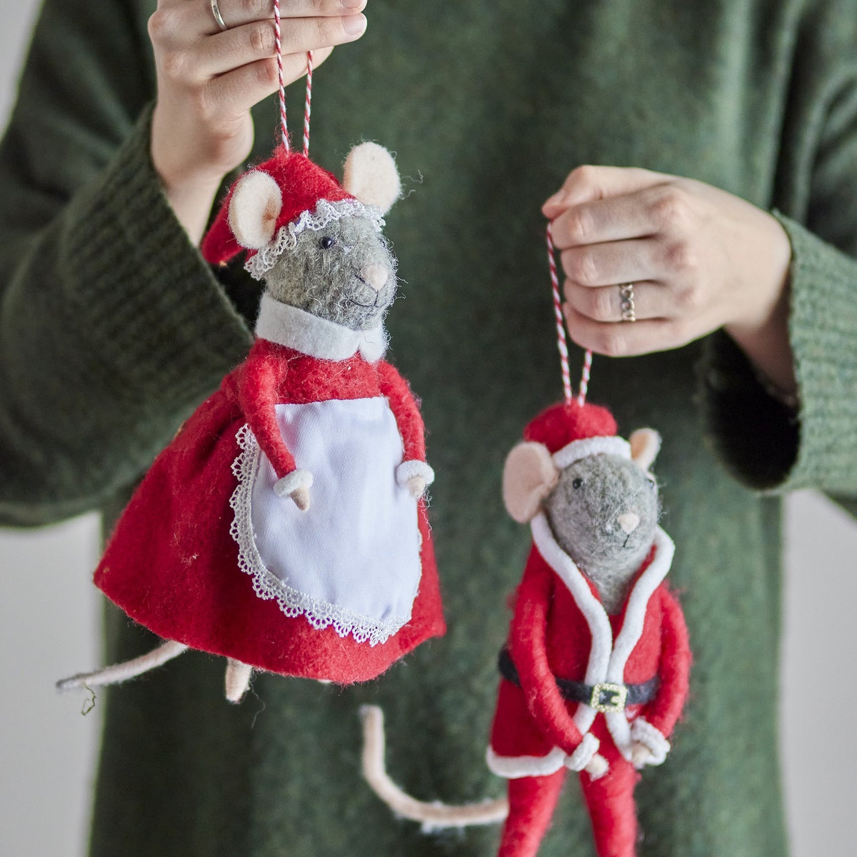 Peo Wool Christmas Tree Decorations 23cm Set of 2 - Red