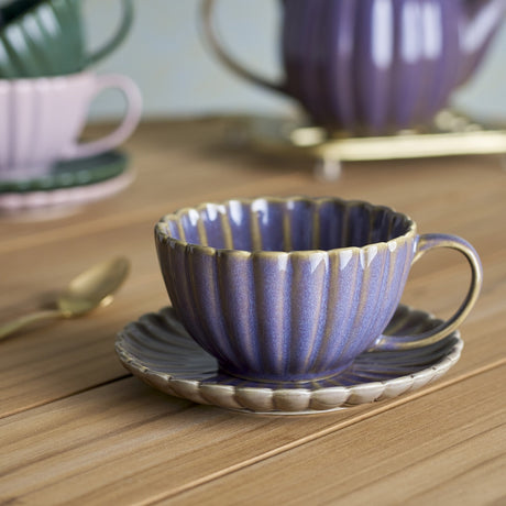 Latina Wavy Stoneware Cup & Saucer 220ml - Purple