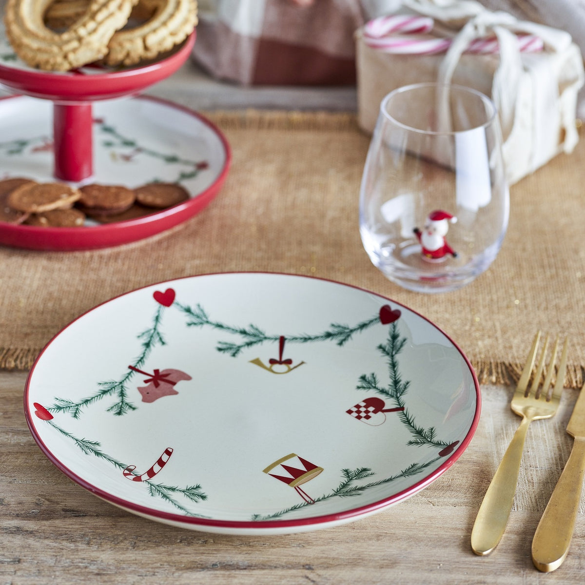 Yule Stoneware Christmas Dinner Plate - Cream
