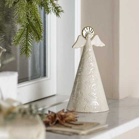 Liza Embossed Stoneware Christmas Decoration 20cm - Cream