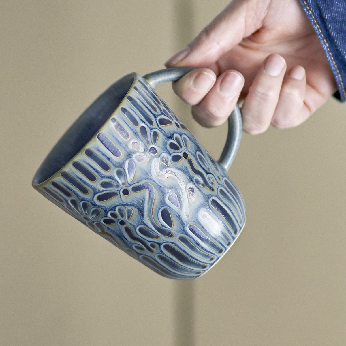 Samsin Floral Stoneware Mug 150ml - Blue