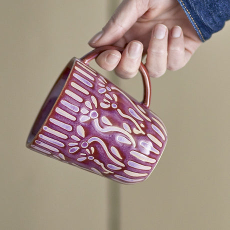 Samsin Embossed Stoneware Mug 150ml - Purple