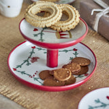 Yule Stoneware Christmas Tiered Stand - Red