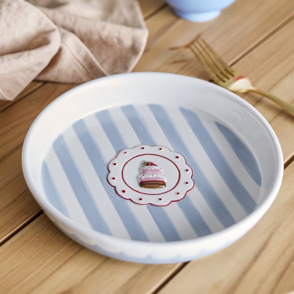 Lively Striped Stoneware Platter - Blue